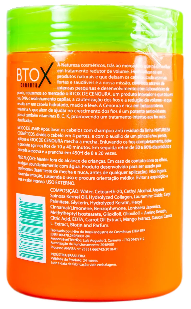 Natureza Btox Orange Carrot Deep Hair Mask Beta-Carotene Keratin 1kg - Natureza - Image 2
